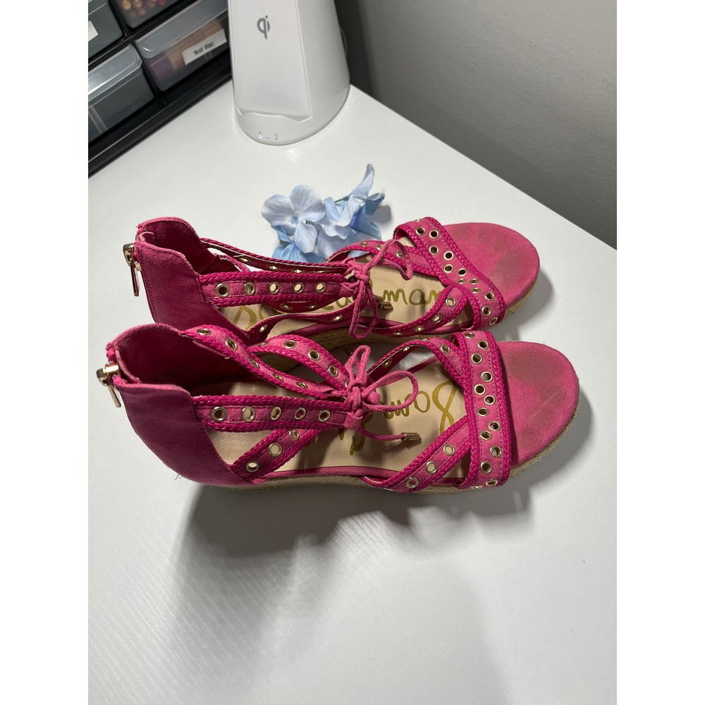 Sam Edelman Elsie Daphne Hot Pink Espadrille Wedge Sandals Grommet Lace Up 5